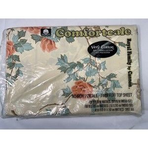 Vintage Cannon Royal Family Twin Flat‎ Top Sheet Retro Heavenly Flower NOS